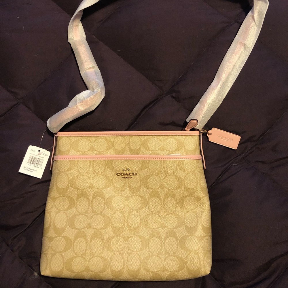 COACH Sig Zip File XBody Light Khaki Blossom NWT